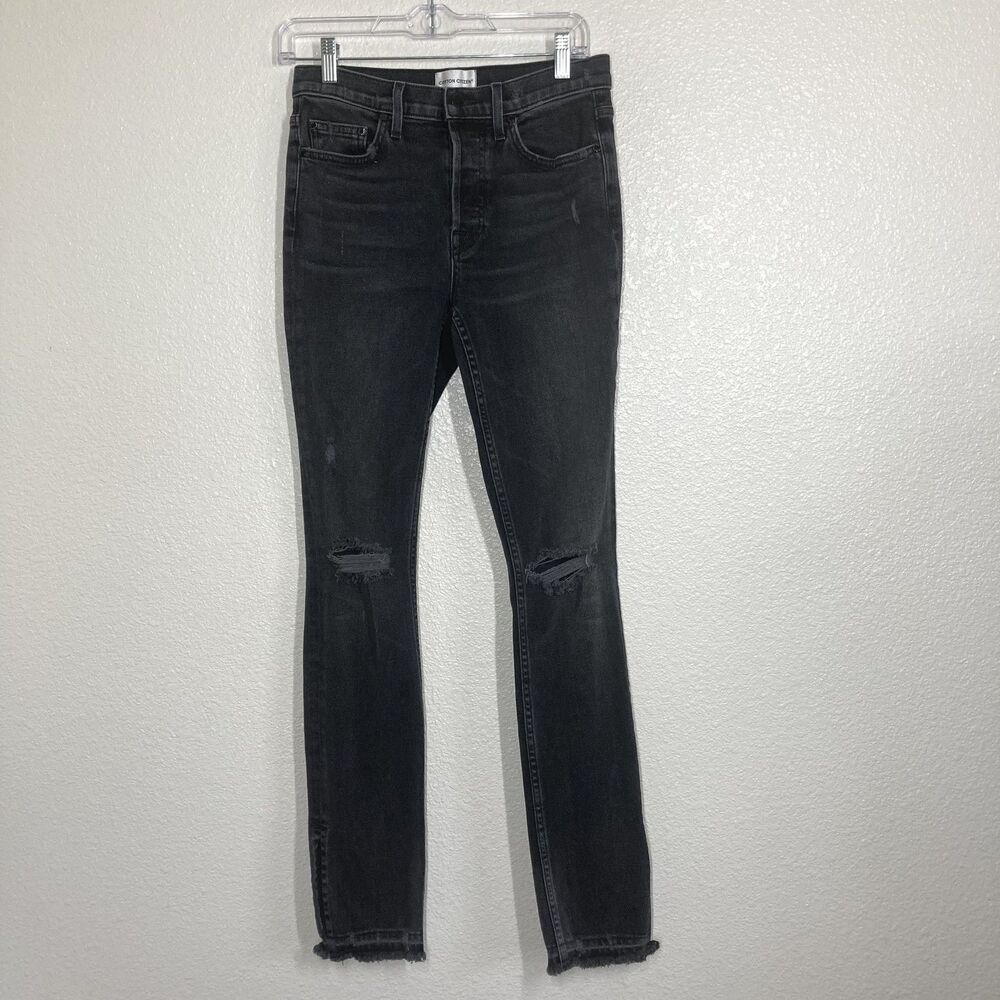 Cotton Citizen Jeans Womens 27 Black Distressed Skinny High Rise Frayed Hem USA